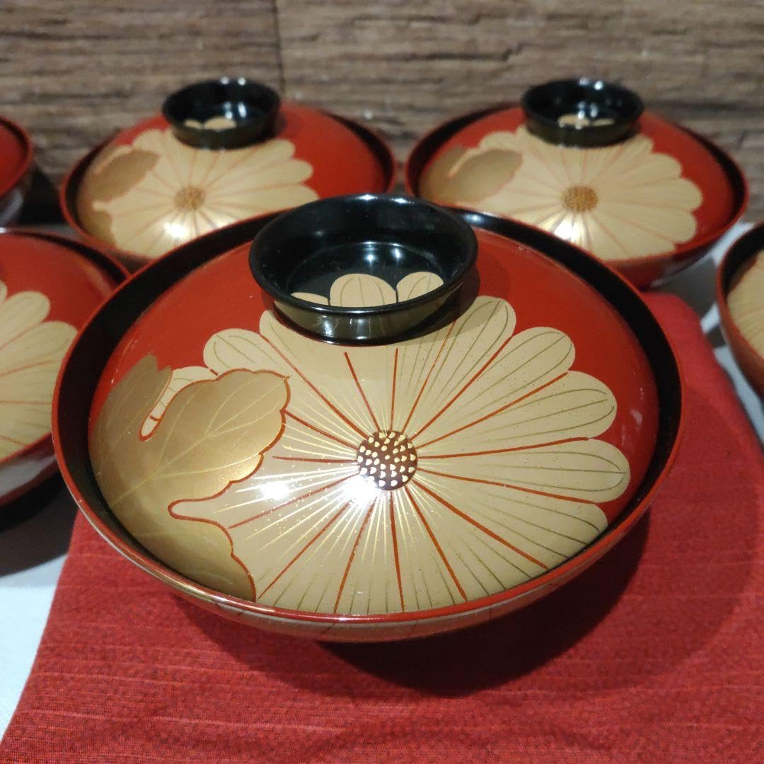 輪島塗 明治大正時期 蒔繪 鑲螺鈿 梅花雕 木製 吸物椀 10客 骨董品