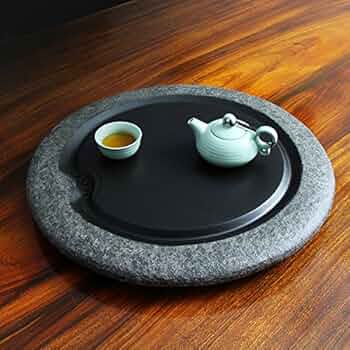 茶道具 歙州石 細工彫り茶道用茶盆 自然の形茶室飾り 美しい石目 長さ42cm