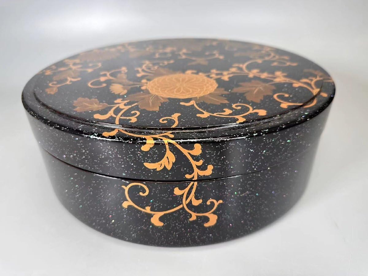 食籠□朱塗り漆器 古い蓋物 象嵌 菓子鉢 鳳凰 花唐草 魚 時代物 骨董品□