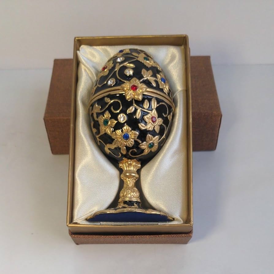 エッグ型 ガラス製 トリンケットボックス 小物入れ アンティーク 金彩