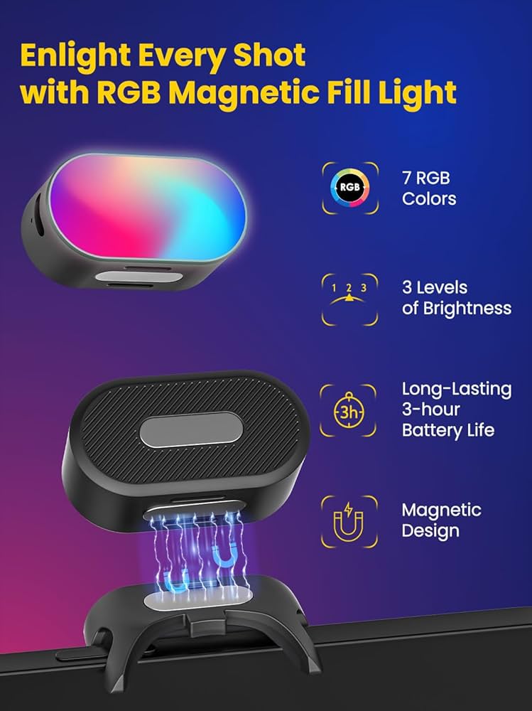 AOCHUAN Luz LED RGB magnética, 7 temperaturas de cor, 3 ajustes de