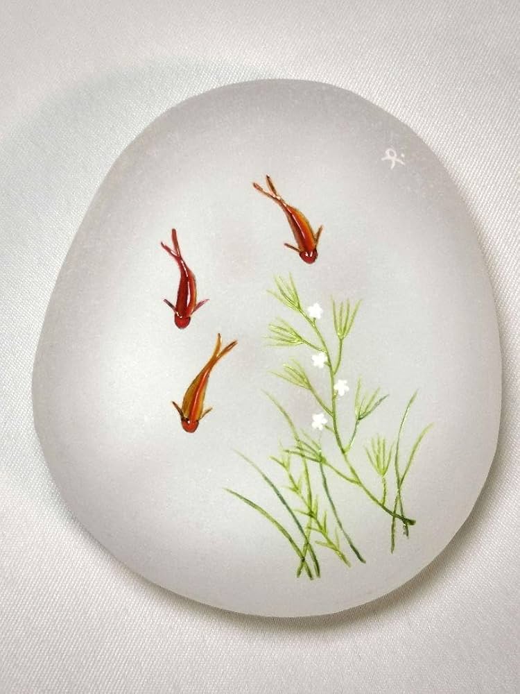 久保裕子さん作 ガラス 鮎 水草 ペーパーウェイト 文鎮 オブジェ