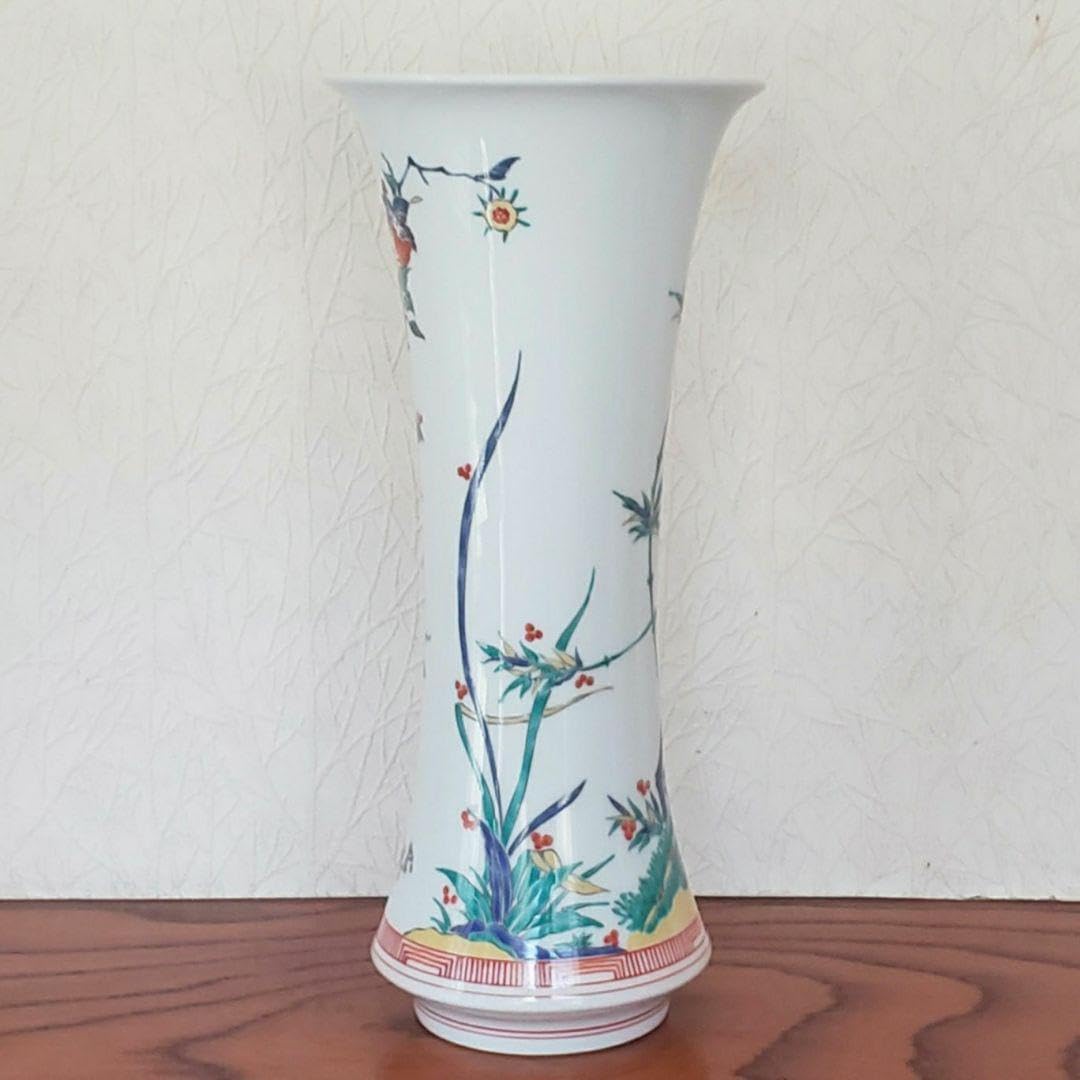 2141 其泉 色絵岩牡丹 梅竹文 花瓶 【公式通販】