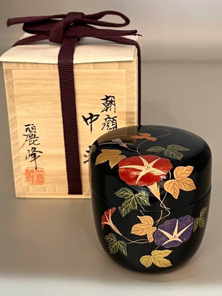 M394 棗 『蒔絵師 中出松峰作』『利休好』『笹蒔絵』『中棗』 共箱