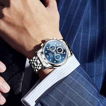 Amazon.co.jp: OLEVS 腕時計メンズ ブルー 日付 防水 アナログ