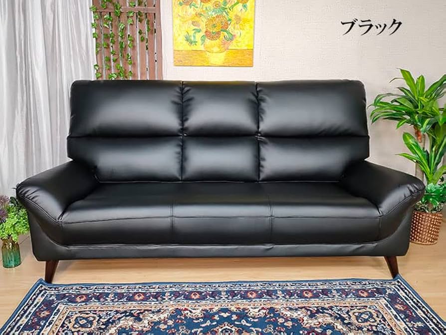 ハル】黒本革レザー 3人掛けソファ ソファ ソファー 本革 3人掛け