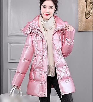 Amazon | TMOQITO ピンク ダウン ジャケット 長袖 フード付 ロング 膝