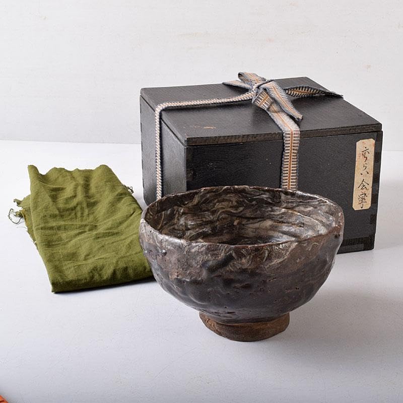 逢絢亭・茶道具 茶碗 京焼 瑠璃釉 月に夜桜の図 木田義仁 共箱入り