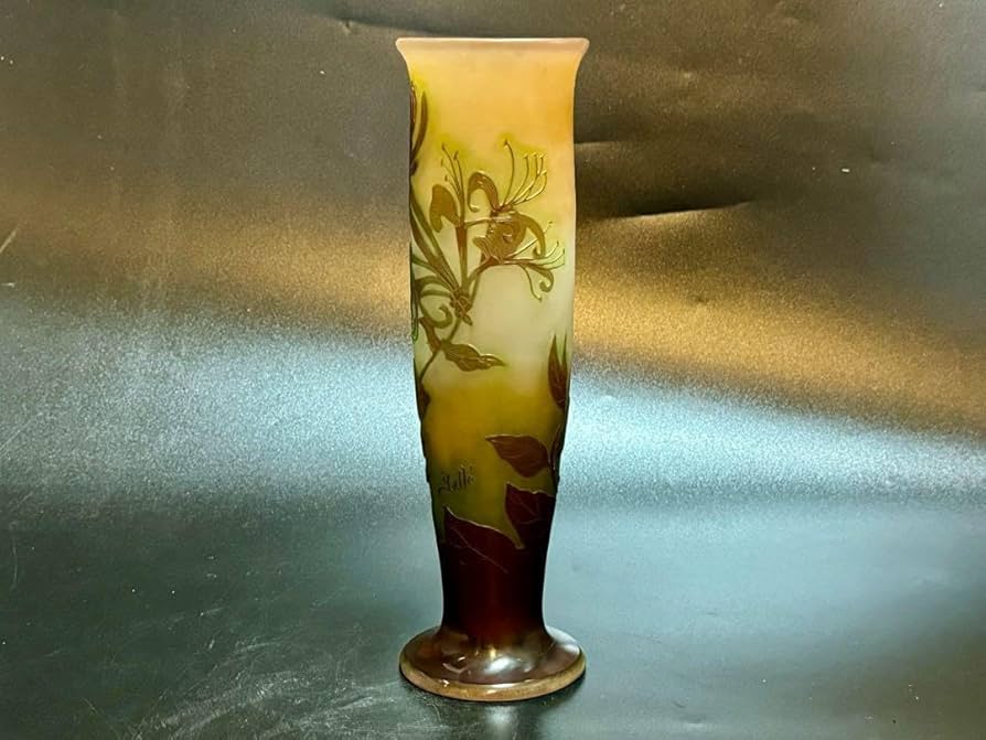 エミール ガレ風 花瓶 被せガラス 蜥蜴紋 高さ30cm エミールガレ風