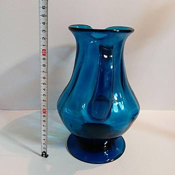 ウランガラス花瓶 (青＆透明のストライプ模様) ウランガラス花瓶 (青