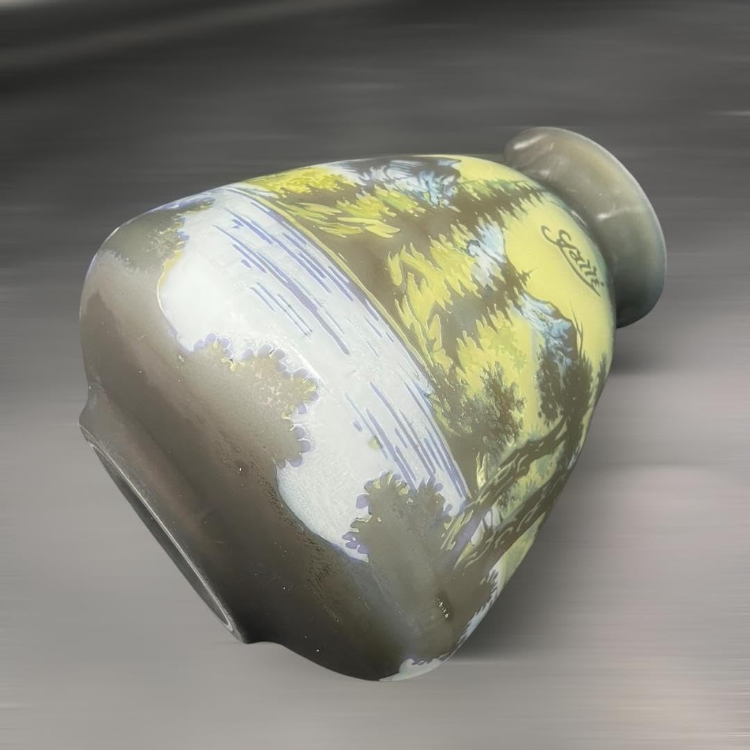 エミールガレ 山景紋特大花瓶カメオ彫り被せガラス高さ26cm