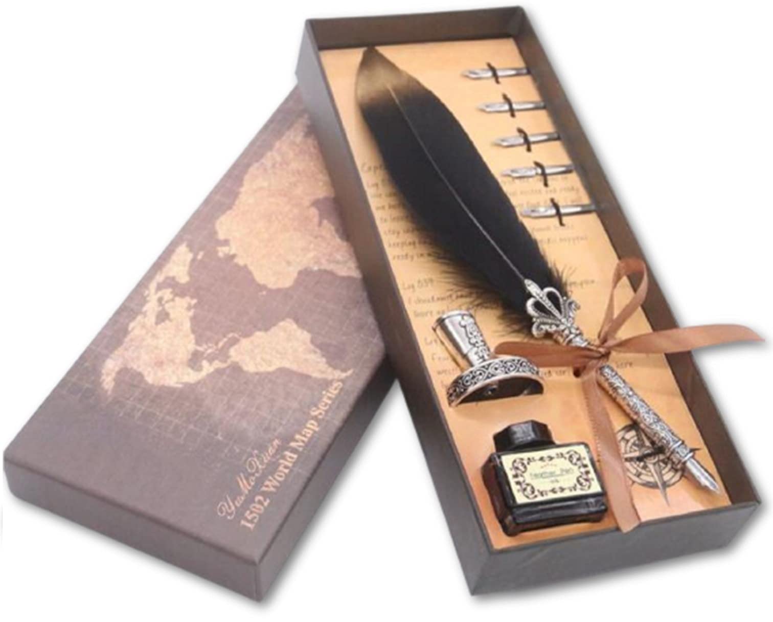 Amazon | dilib 羽根 ペン 万年筆 スタンド インクボトル セット