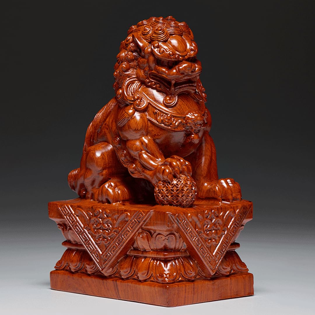 Amazon.co.jp: 木彫り 置物 狛犬（獅子狛犬）木製 (高さ30cm×巾18cm