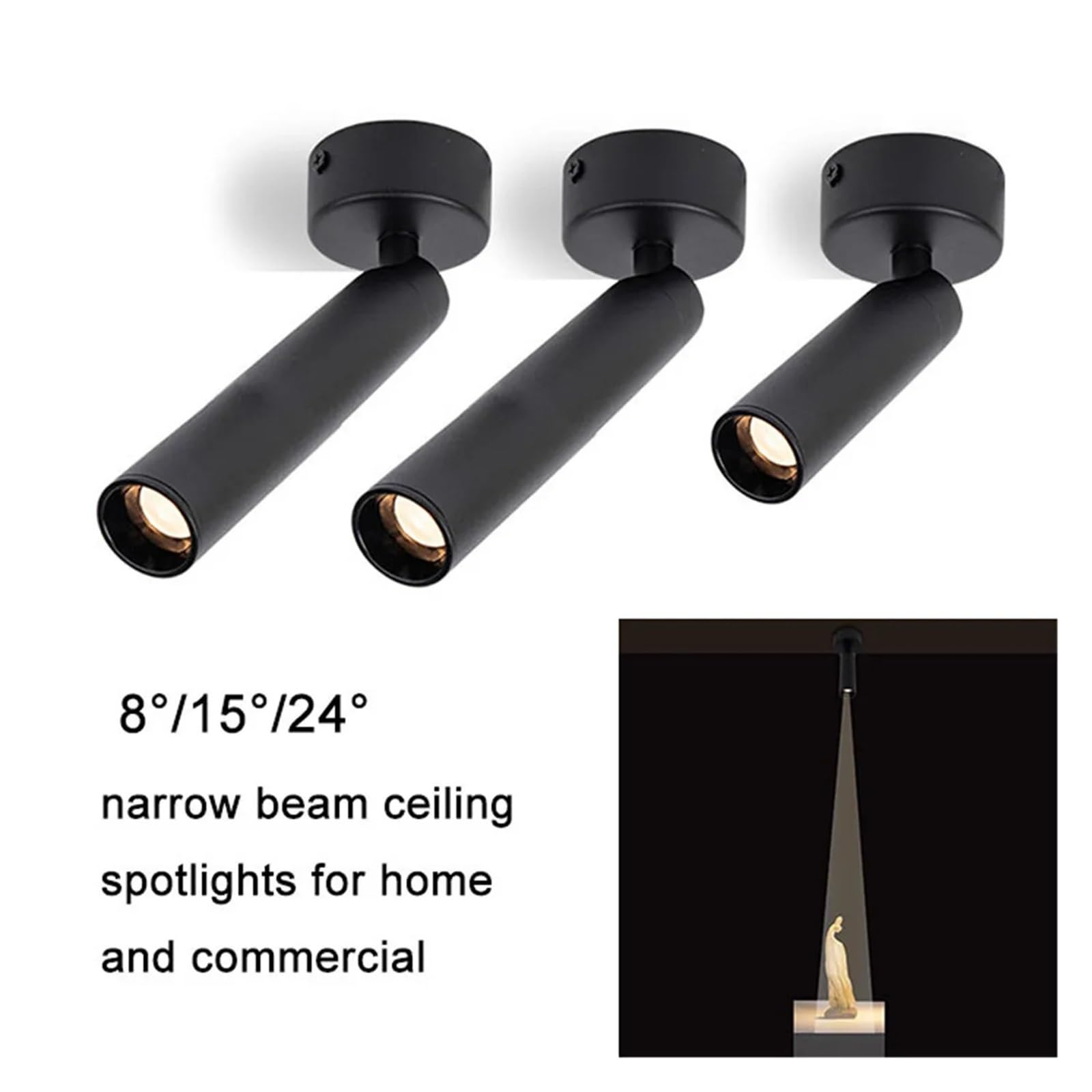 Amazon.co.jp : 工業用8°/15°/24°ナロービーム天井スポットライト、3W