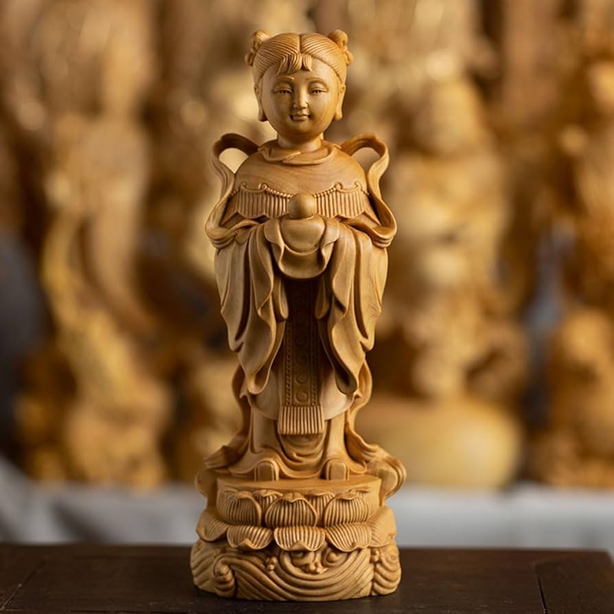 置物 開運 仏像 七福神 高級天然木彫り 観音様 工芸品 極細工 美術品 風水