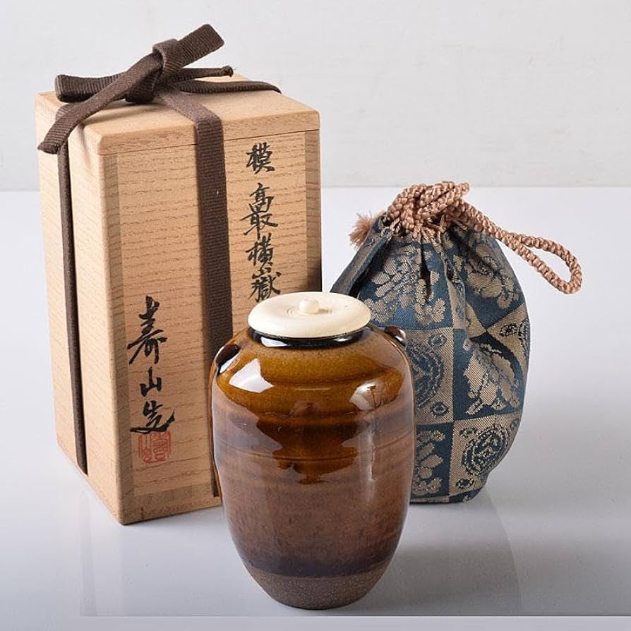 比古焼 鶴首茶入 藤崎寿山 作 仕覆 西陣織 大阪蜀紅 茶道具 共