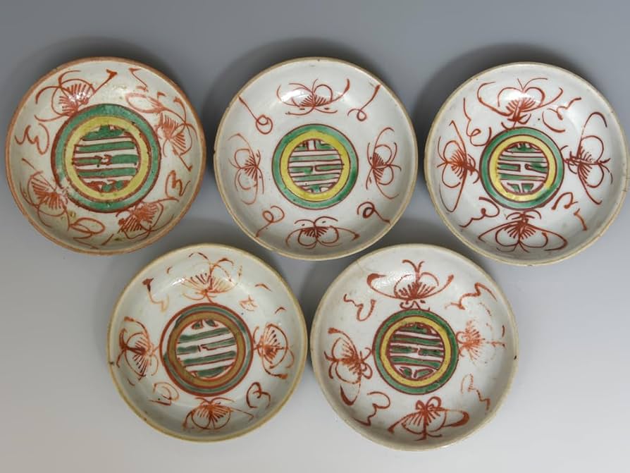 唐物南京赤絵小皿10枚8cm清朝末