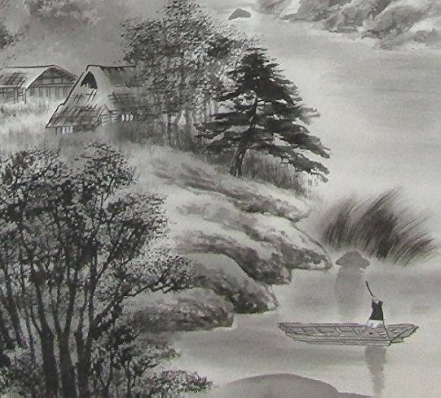 Amazon.co.jp: 青峰『水墨山水』日本画 掛け軸 風景画 水墨画 山水画