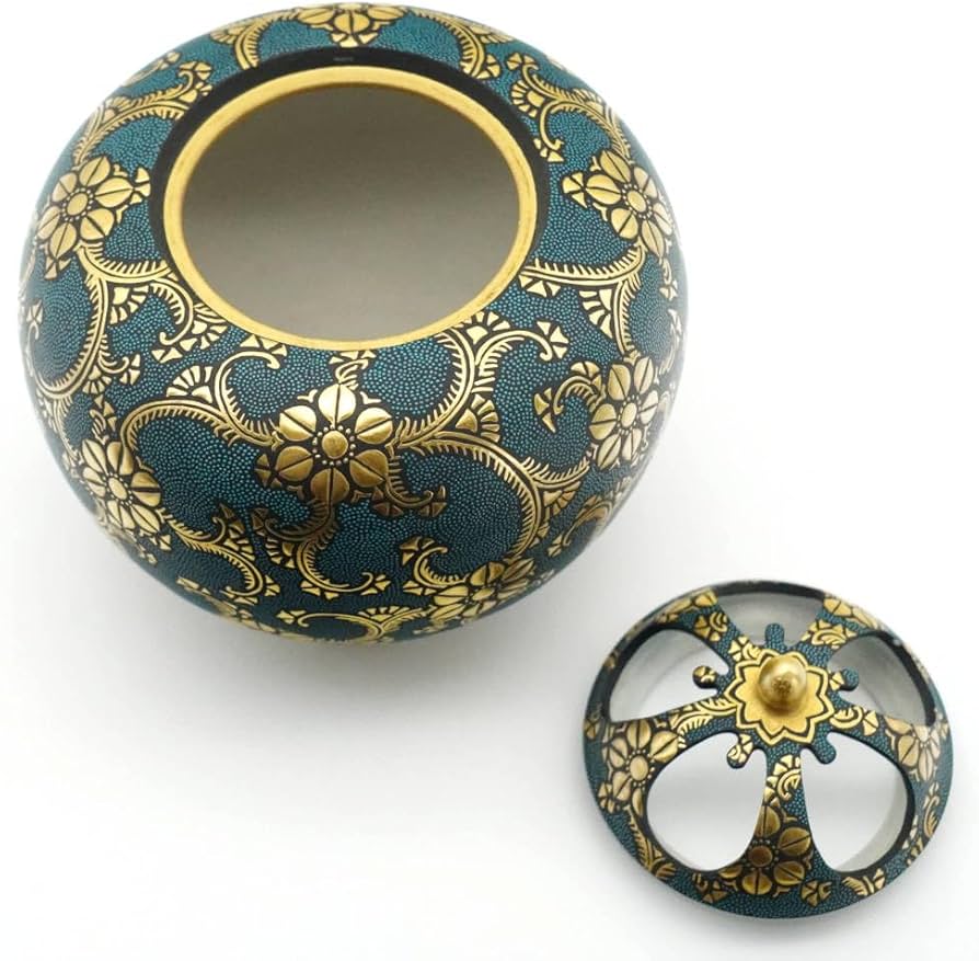 Amazon｜仲田錦玉（二代目）九谷焼 香炉 渦打青粒鉄仙二重唐草 磁器