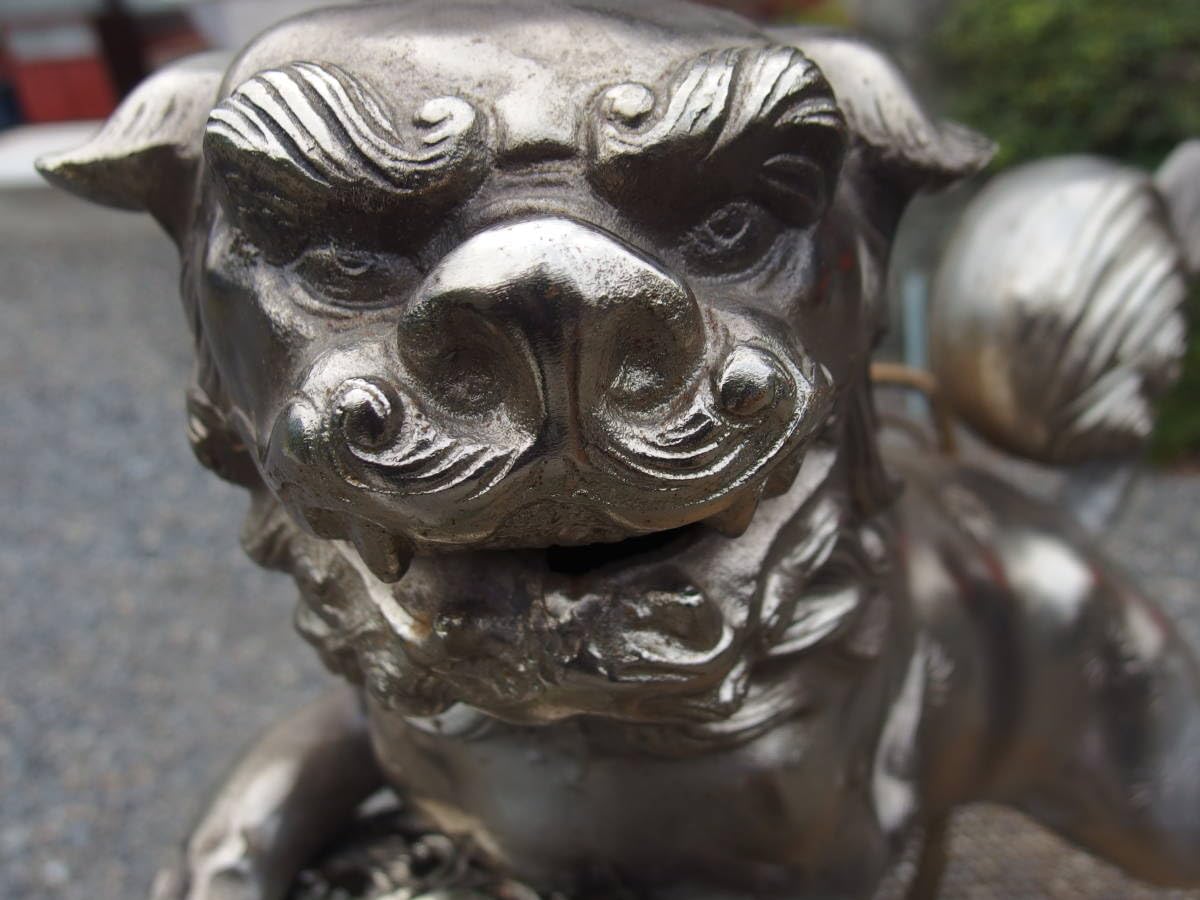 Amazon.co.jp: 【1Ma11O】玉獅子唐獅子置物像狛犬古玩古鉄｜鉄製｜銀色