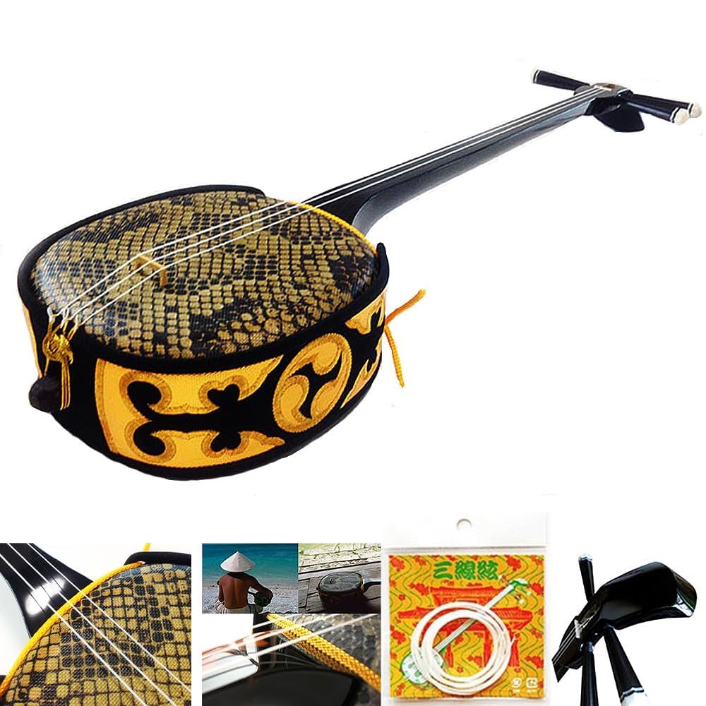 沖縄三味線 本体 人工革 蛇皮 ケース チューナー楽譜4点セット 沖縄