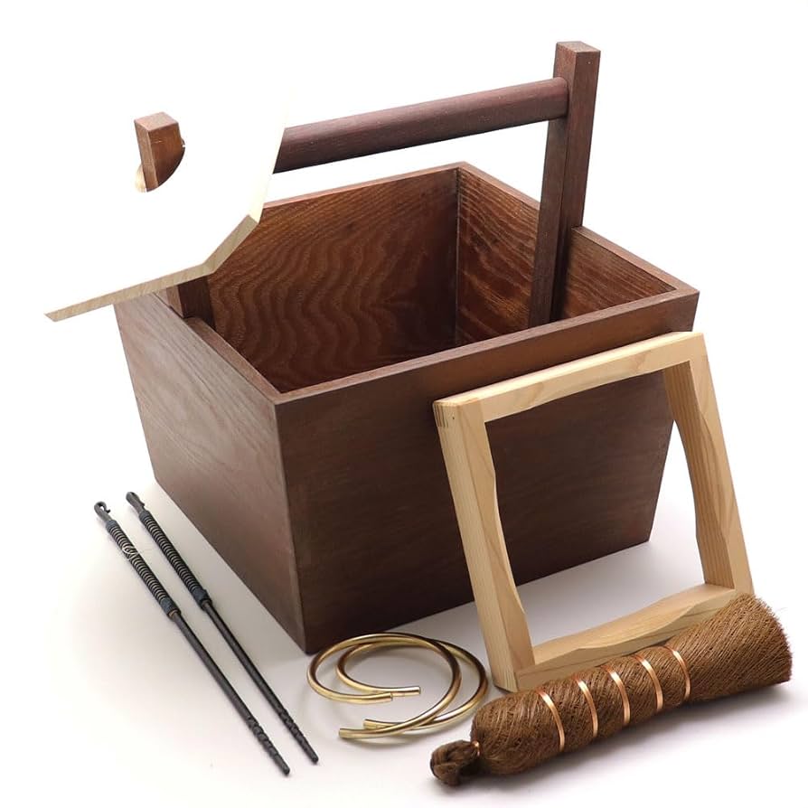 炉用炭手前セット 炭斗 火箸 羽 釜環 藤組