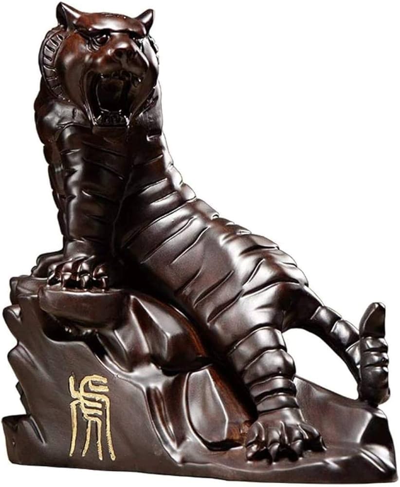 Amazon.co.jp: 黒檀の木彫りの虎の装飾品、タイ​​ガーの像の木の彫刻