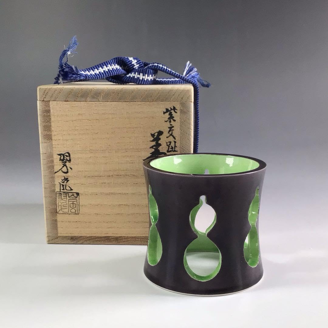 茶道具 中村翠嵐作 黄交趾 根引松 蓋置 共箱 V 9119 茶道具 中村翠嵐作