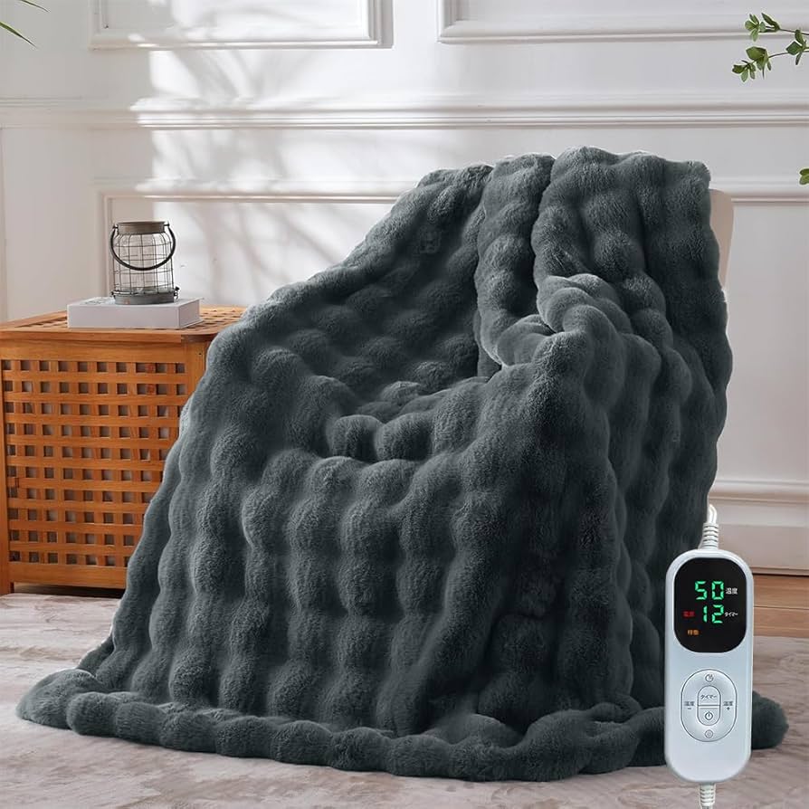 Amazon.co.jp : 電気毛布 【2025年新デザイン】ラビットファー調毛布