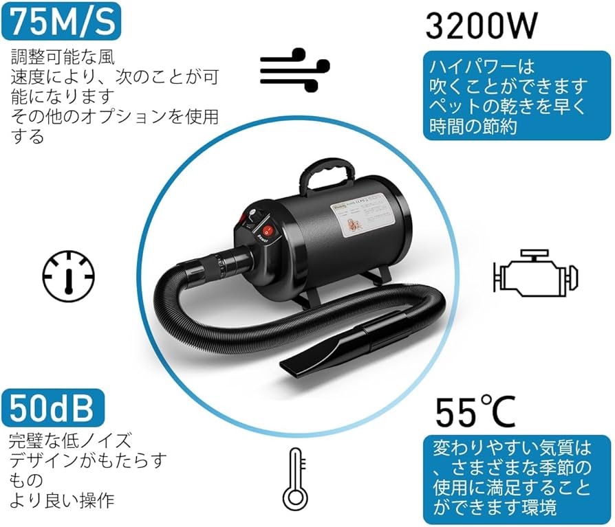 Amazon | Blanlody 犬 ドライヤー 4.5PS / 3200W 低ノイズ 50dB 犬用
