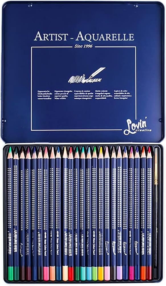 Amazon | 水性色鉛筆 24色 水性ペン 水彩 色鉛筆 24色 絵の具 画材