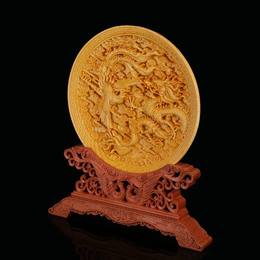 竹 彫り 龍鳳 筆箱 書道具 文房具 工芸品美術品 置物 竹 彫り 龍鳳