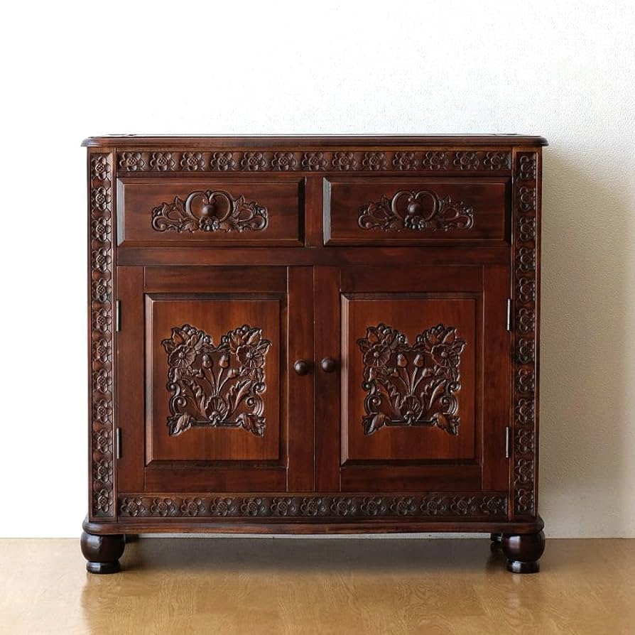 良品】木製 アンティーク調 車輪付き キャビネット/サイドボード