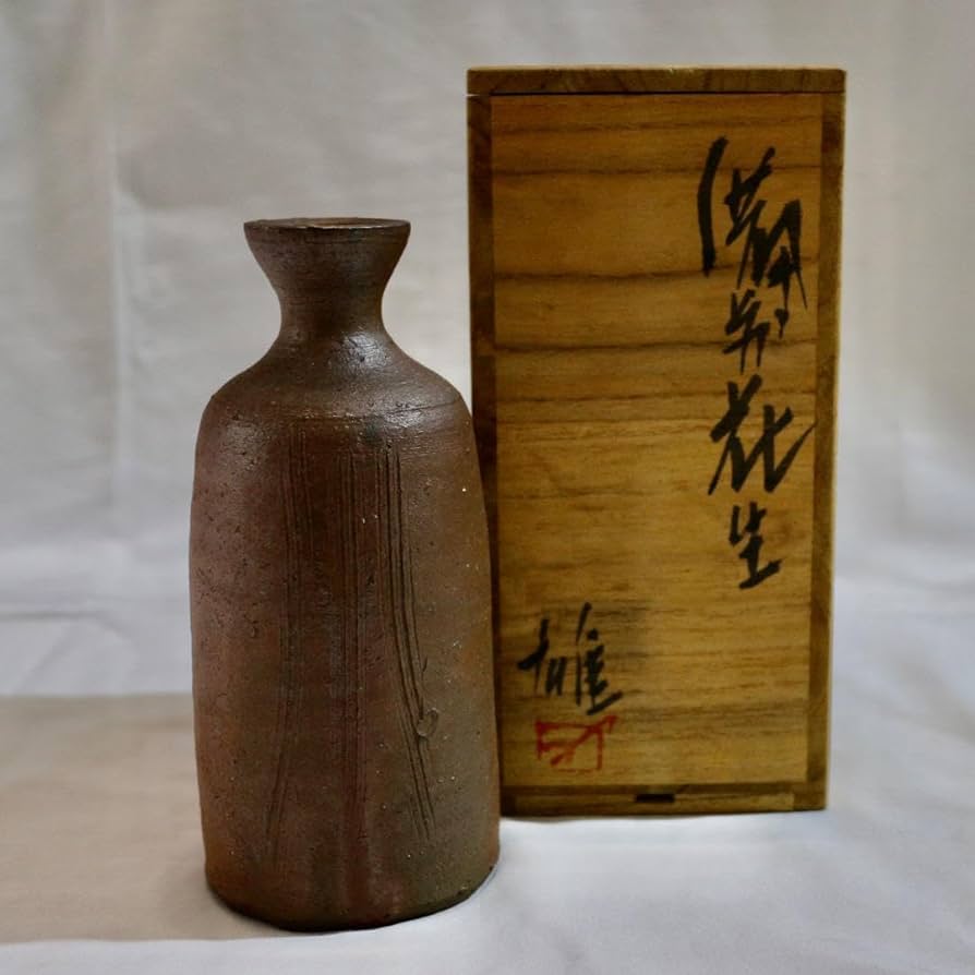 備前焼 花器 花瓶 花入 壺 置物 陶器 獅子 彫刻 細工 窯印 骨董 レトロ