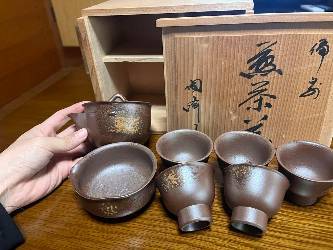 備前焼 木村陶峰 煎茶器 宝瓶 湯冷まし 茶杯セット J 備前焼 木村陶峰
