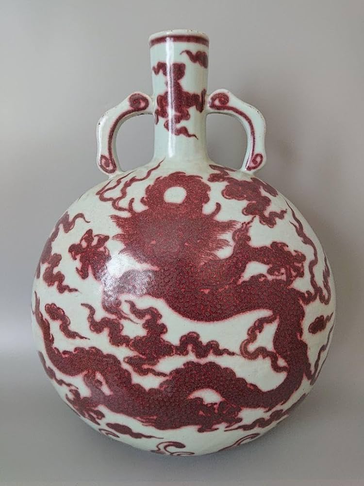 BK217 中国古玩 大清乾隆年製 銘 紅釉郡龍文様 花瓶 飾壷 壺 高40