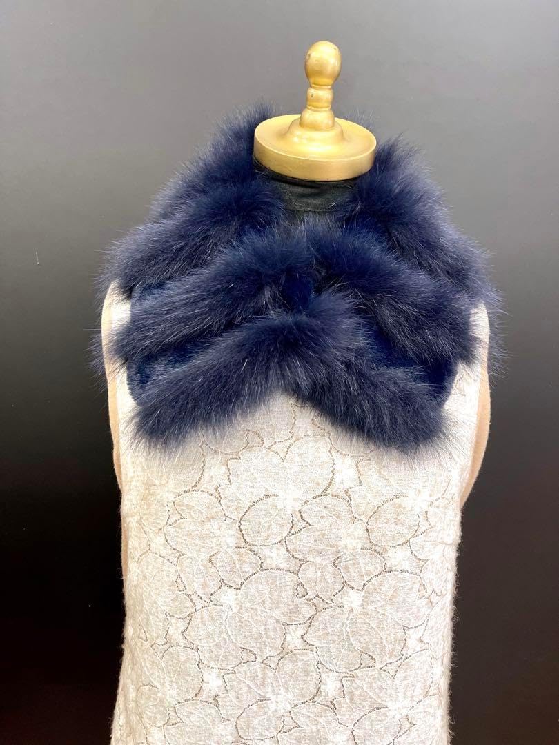 blue fox design muffler／チャコール黒／GAKE 日本製 レディース blue