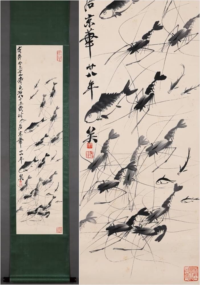 真作尻甫「百福図」 古い掛け軸(掛軸) 【掛軸】ウン寿平 花鳥画