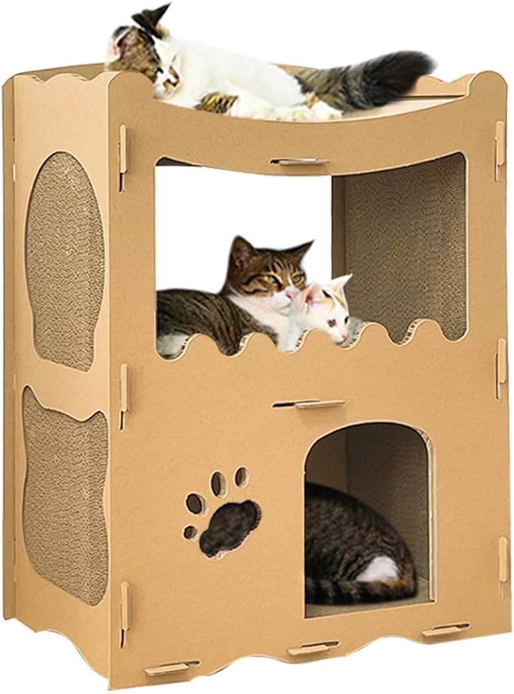Amazon | RAKU 猫つめとぎハウス 段ボールベッド キャットタワー 多頭