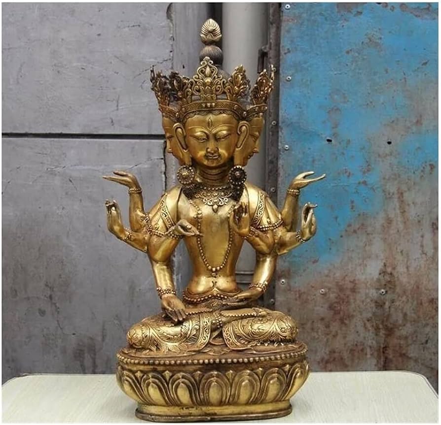 Amazon｜仏像、8本の腕と4つの側面を持つ青銅製の観音仏、オフィスの