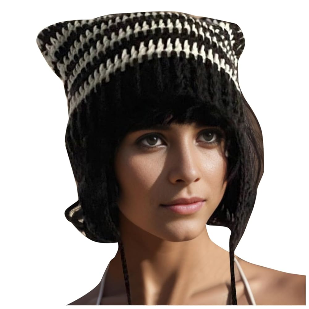 VENICEW グレー Pigtail ビーニー ニット帽 編み込み knit-1646-01-a2