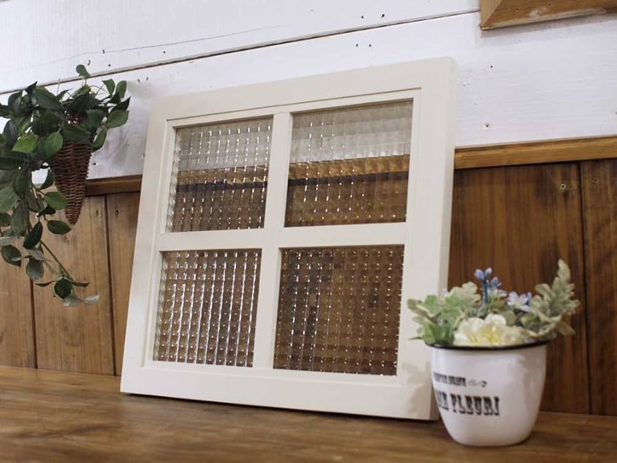 木製アンティーク窓 ガラス入り ホワイト