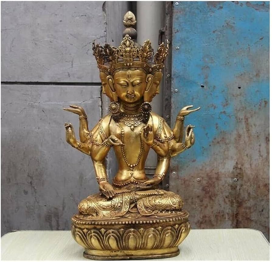 Amazon｜仏像、8本の腕と4つの側面を持つ青銅製の観音仏、オフィスの