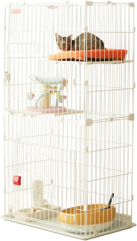 Amazon | アイリスオーヤマ スリム キャットケージ 2段 ホワイト