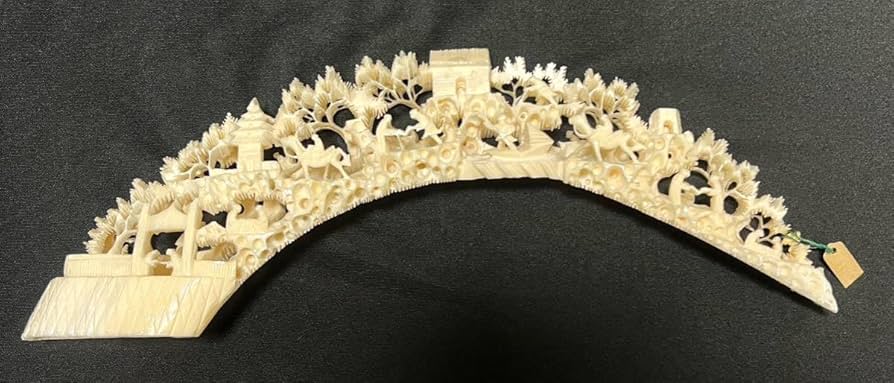 Amazon.co.jp: 中国工芸品 象牙風細工 山水楼閣唐人物 一本細密透かし