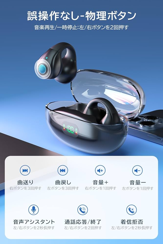 大人気❗️)GIOMZAT ワイヤレス耳挟みイヤホン 骨伝導 高感度イヤホン