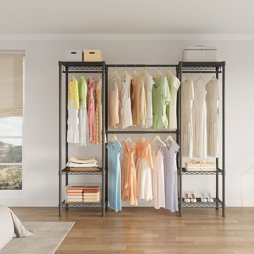 Amazon｜AZAKBL ハンガーラック 大容量 伸縮 幅148~188cmワードローブ