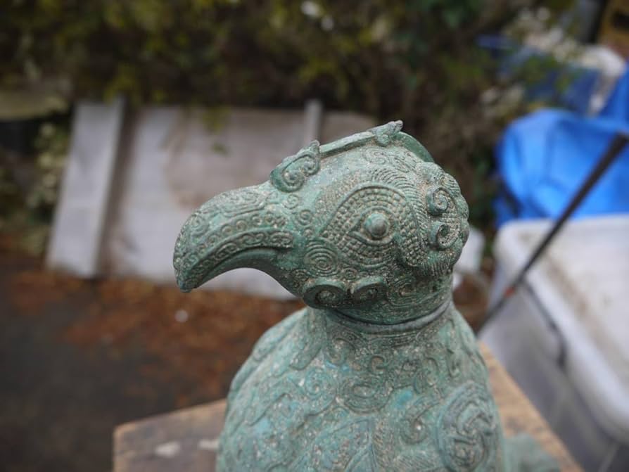 j989中国古玩 旧家収蔵 青銅器 鳥獣 重さ1800グラム 高さ23センチ 幅