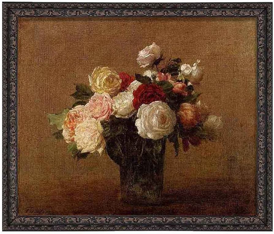 キャンバス油絵 専用花瓶に入れた二輪のお花