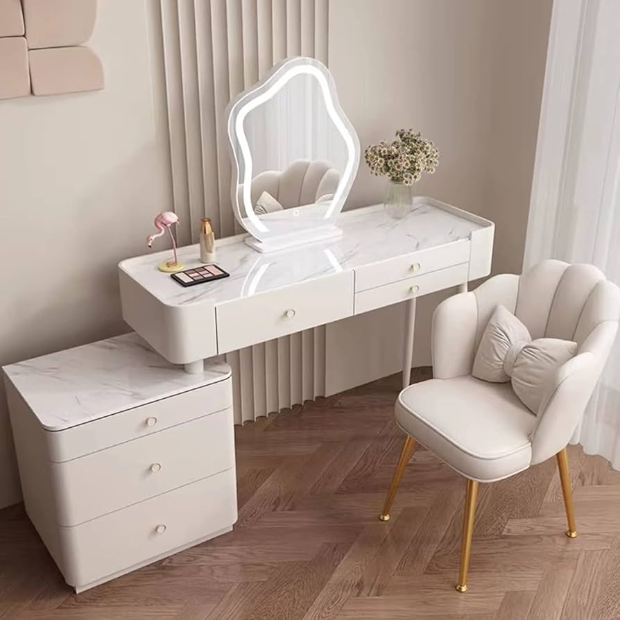 Amazon｜姫系 ドレッサー 鏡台 化粧台デスク 3つの照明モード付き